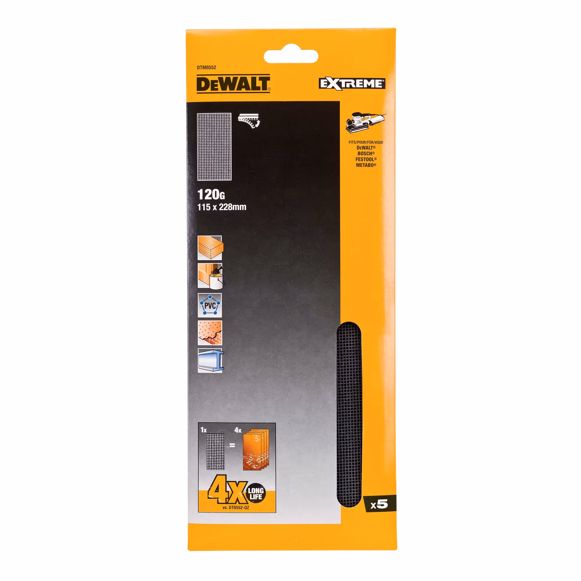 1/2 feuille abrasive velcro - structure en maille durée de vie extra longue x4 - 115 x 228 mm grain 120
