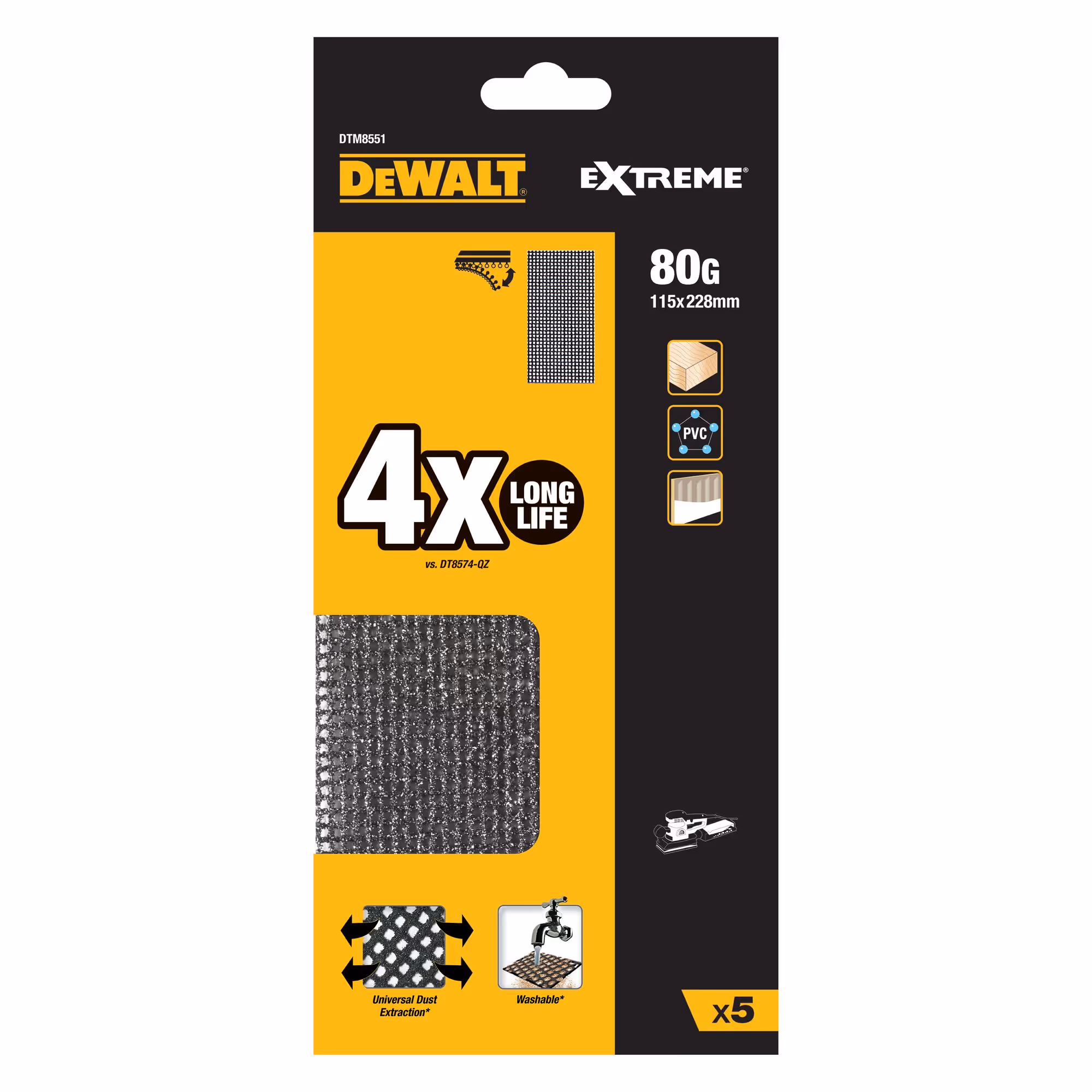 1/2 feuille abrasive velcro - structure en maille durée de vie extra longue x4 - 115 x 228 mm grain 80