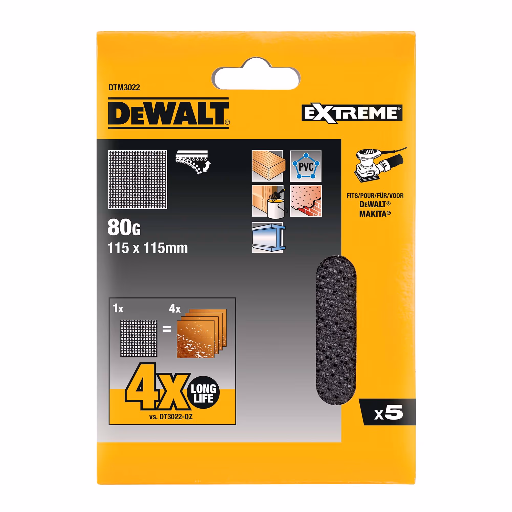 1/4 feuille abrasive velcro - structure en maille durée de vie extra longue x4 - 115 x 115 mm grain 80