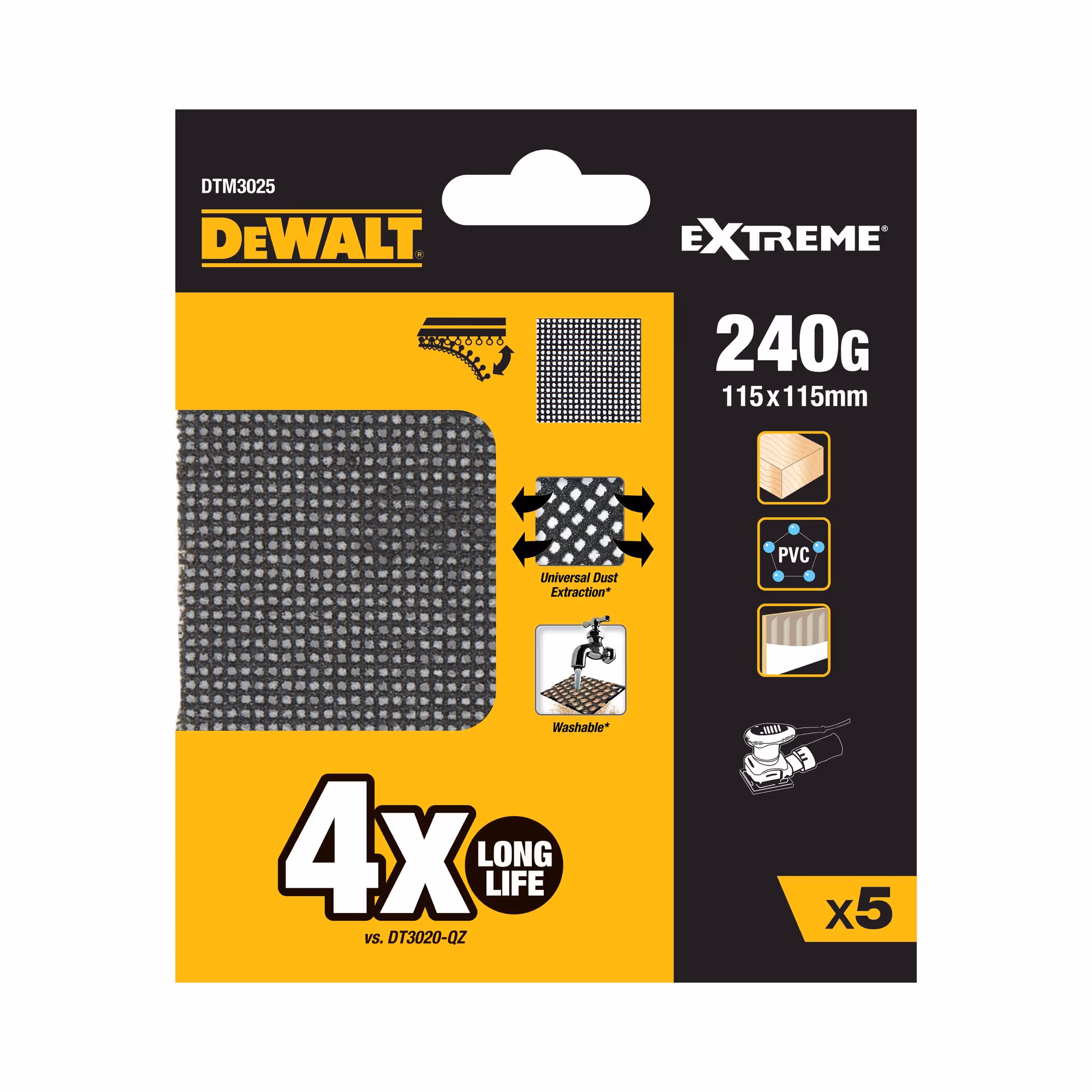 1/4 feuille abrasive velcro - structure en maille durée de vie extra longue x4 - 115 x 115 mm grain 240