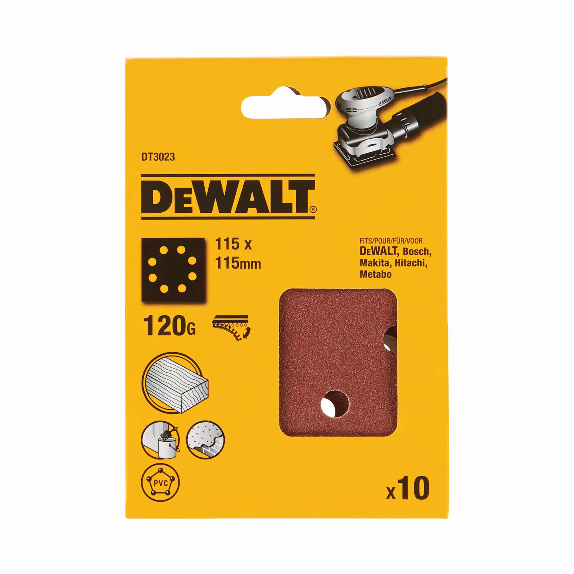1/4 feuille abrasive pour ponceuses vibrantes grain 120 - 8 perforations 115 x 115 mm. Multi-usages peinture / bois - à sec