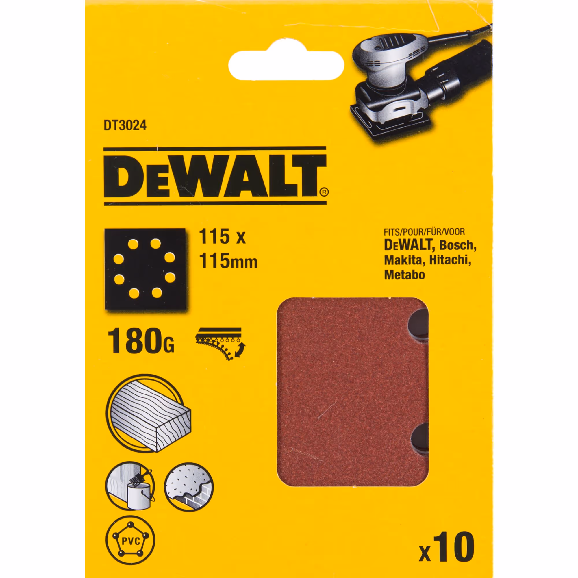 1/4 feuille abrasive pour ponceuses vibrantes grain 180 - 8 perforations 115 x 115 mm. Multi-usages peinture / bois - à sec