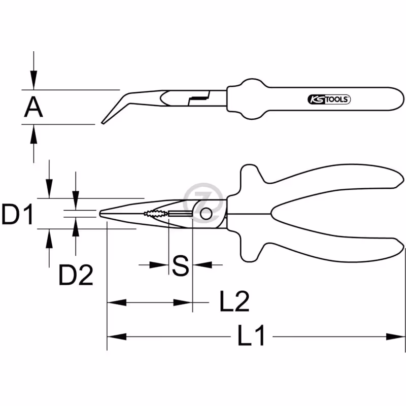 1000 Volt Pince radio, courbée, 200mm