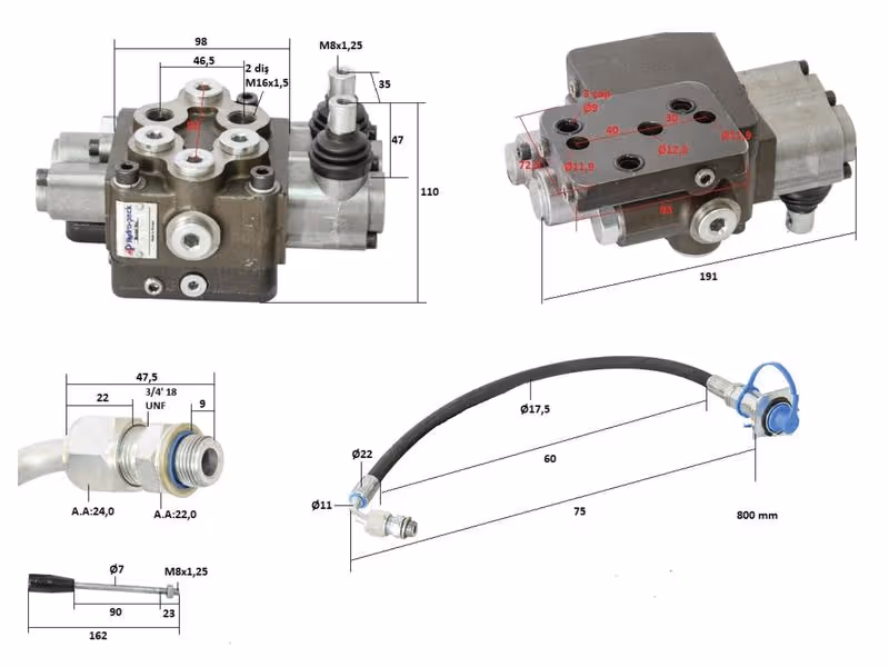 3/8'' BSP Distributeur 1 élément double effet Massey Ferguson - adaptable sur tracteurs Massey Ferguson