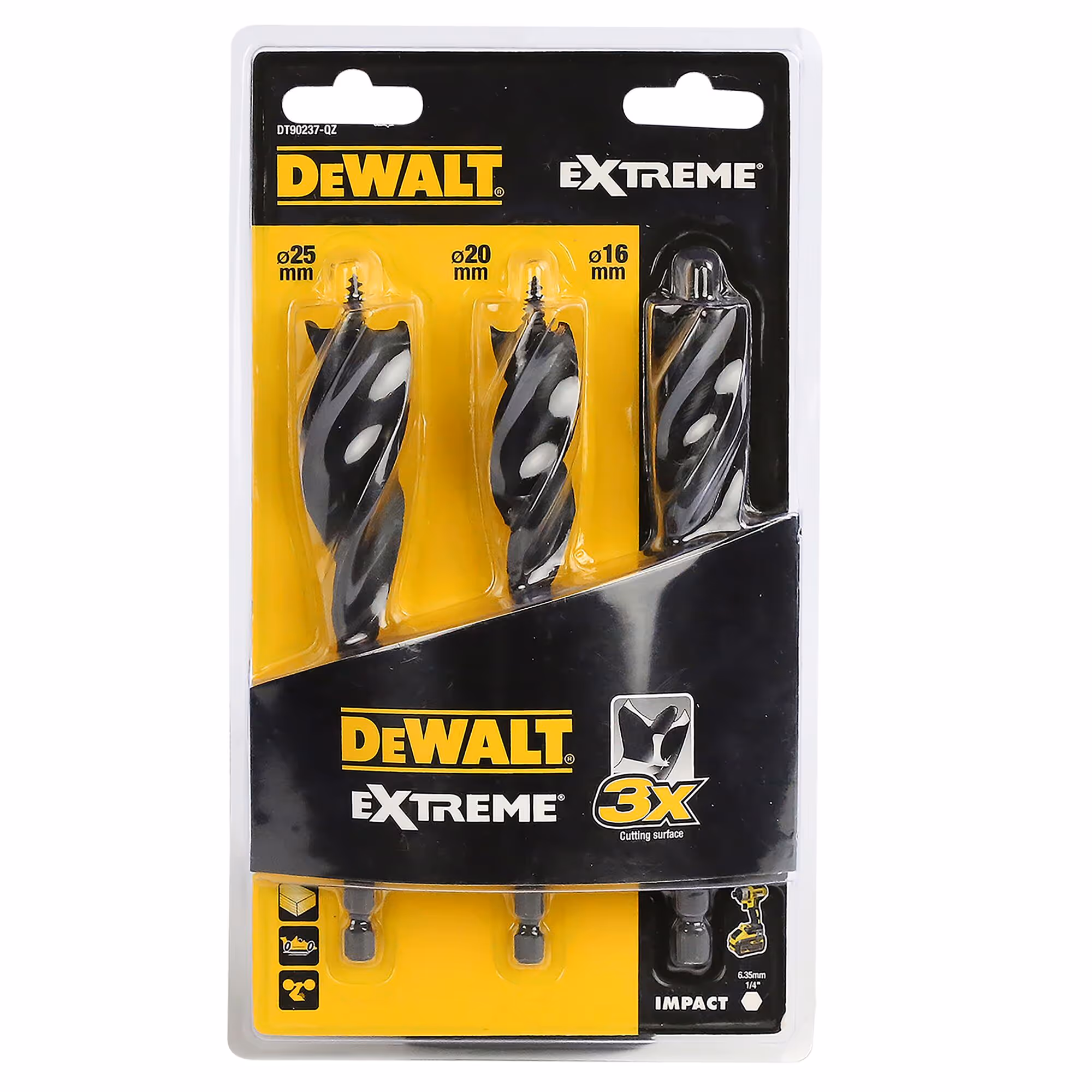3 mèches à bois 3 pointes Extreme diamètre 16, 20, 25 mm