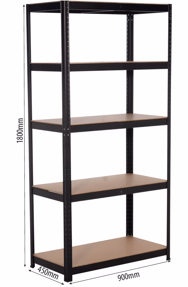 5 ETAGERES 250KG P/ETAGERE+CLIPS BOIS ACIER PEINT NOIR