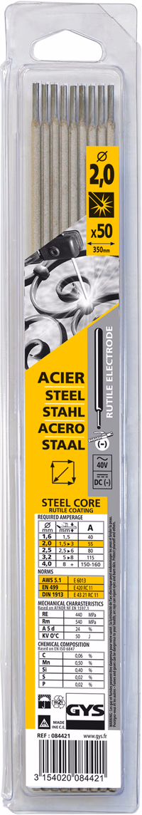50 Électrodes enrobées rutiles E6013 Ø 2,0 mm - Blister