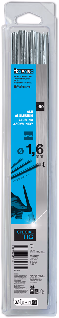 60 Baguettes TIG alu AlMg5 (0,33m) Ø 1,6 mm - Blister