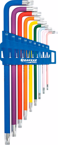 9 CLES MALES COUDEES ALESEES TORX EXTRA LONGUES - CODES COULEURS S/CARTE