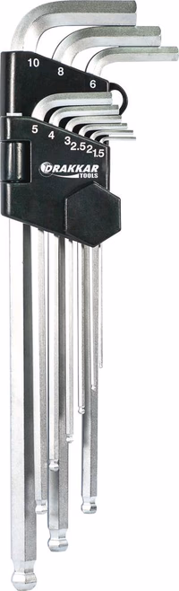 9 CLES MALES HEXAGONALES EXTRA LONGUES MAGNETIQUES AVEC EMBOUT SPHERIQUE