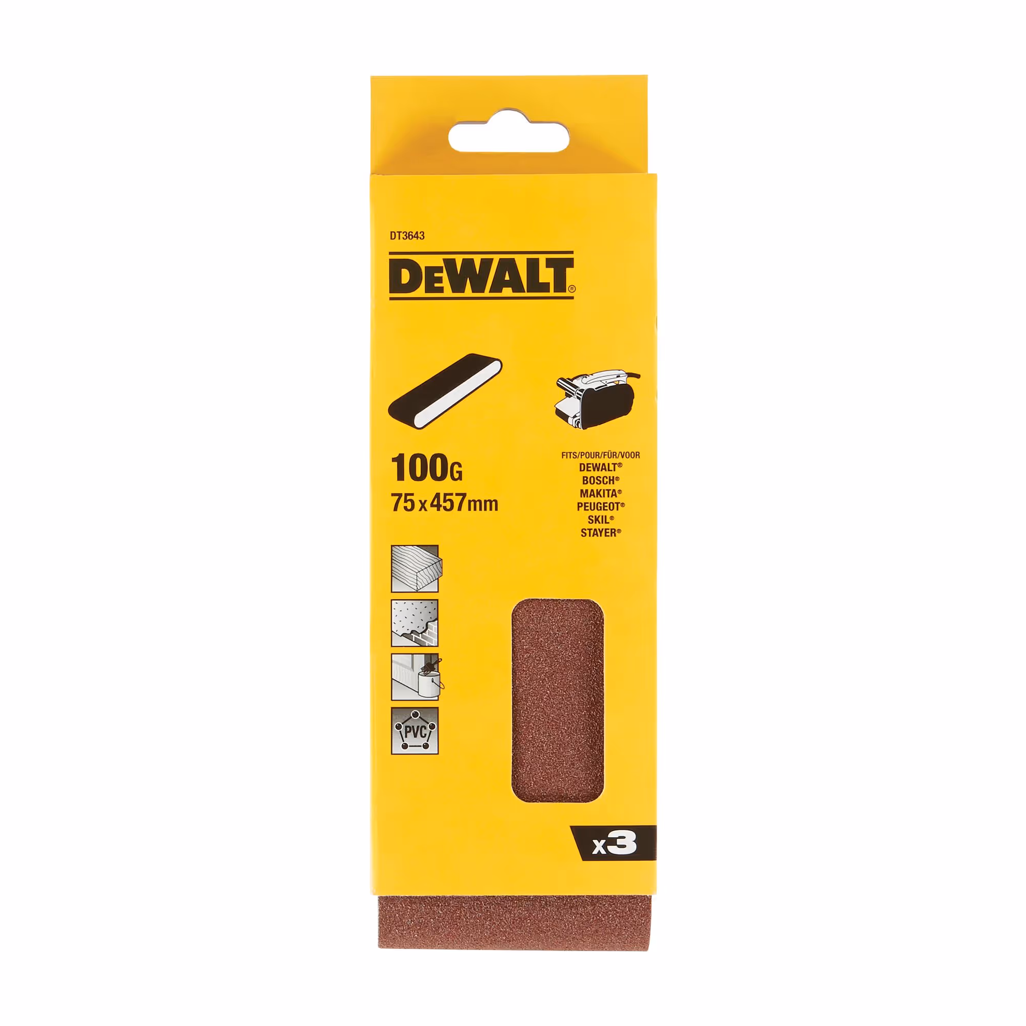 Abrasif pour ponceuses à bande - multi-usages pour bois / peinture / métal grain 100 - 75 x 457 mm