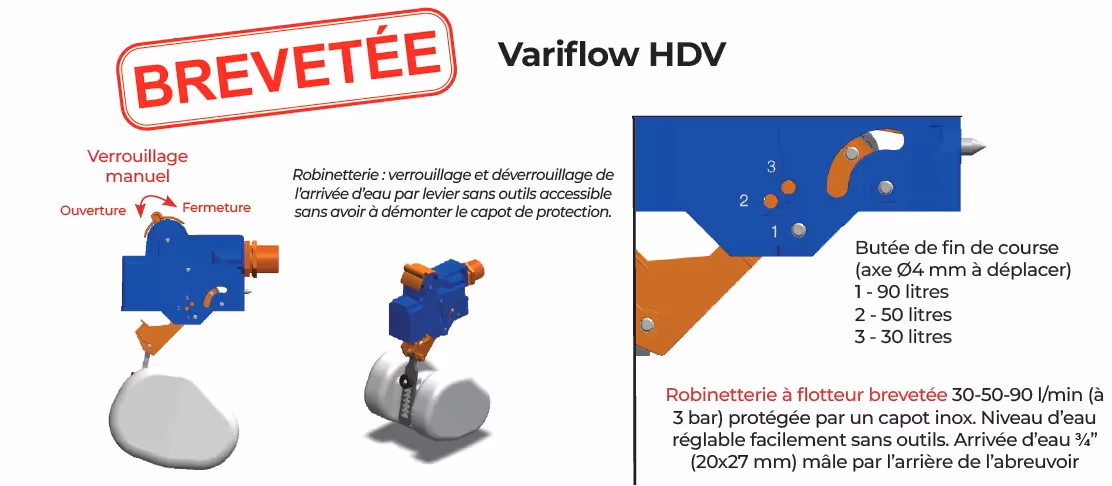 Abreuvoir 195 L Bovin Inox VRS 3000 avec flotteur variflow HDV fixation murale