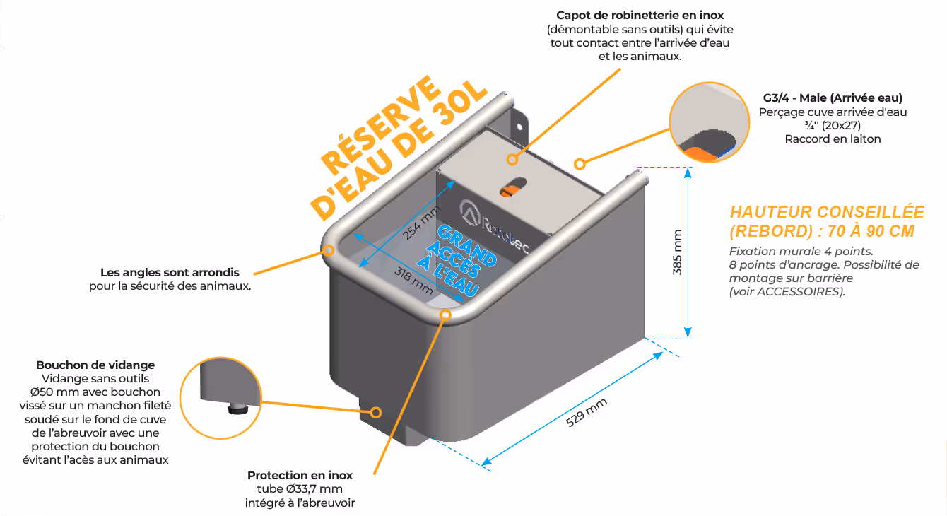 Abreuvoir Bovin Inox 30L avec flotteur Variflow HDV