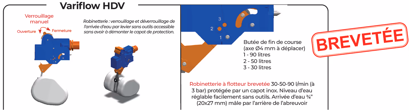 Abreuvoir Bovin Inox 30L avec flotteur Variflow HDV