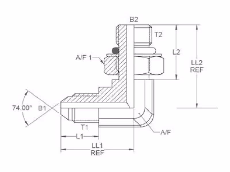Adaptateur hydraulique 1/2'' JIC mâle x 1/2'' UNF mâle 90° Coude forgé positionnel - ref 5C5OMXS