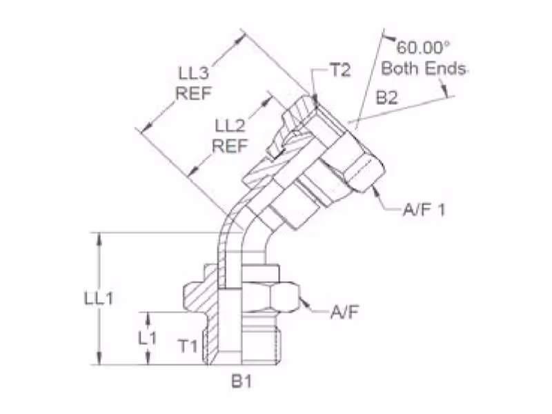 Adaptateur hydraulique 1/4'' BSP mâle x 1/4'' BSP Femelle pivotante 135° Swept Elbow