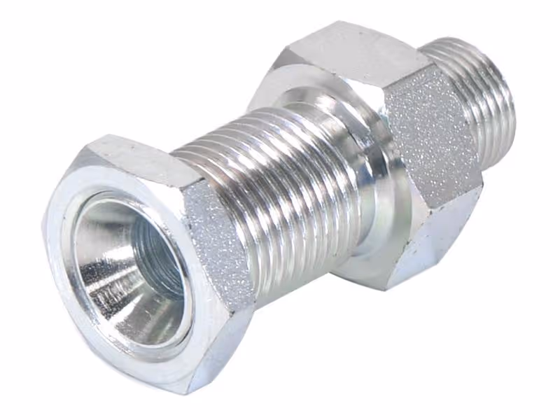 Adaptateur hydraulique 3/8'' BSP mâle x 1/2'' BSP mâle passe-cloison avec Ecrou frein