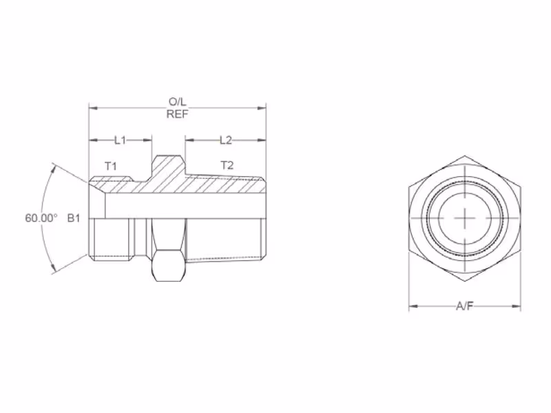 Adaptateur hydraulique 3/8'' BSP mâle x 3/8'' BSPT mâle