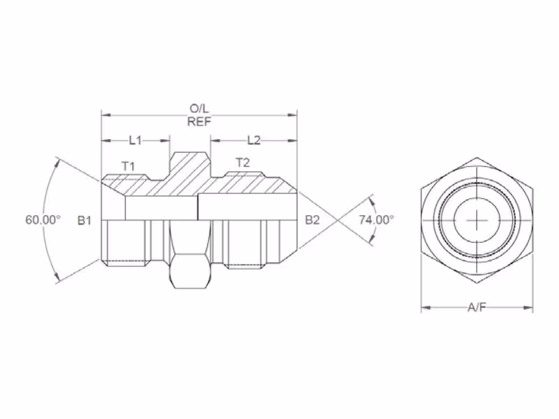 Adaptateur hydraulique 3/8'' BSP mâle x 9/16'' JIC mâle