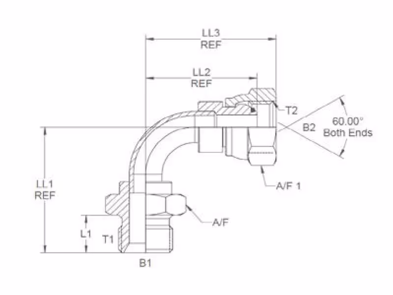 Adaptateur hydraulique 3/8'' BSP mâle x 3/8'' BSP Femelle pivotante Raccord coudé 90°