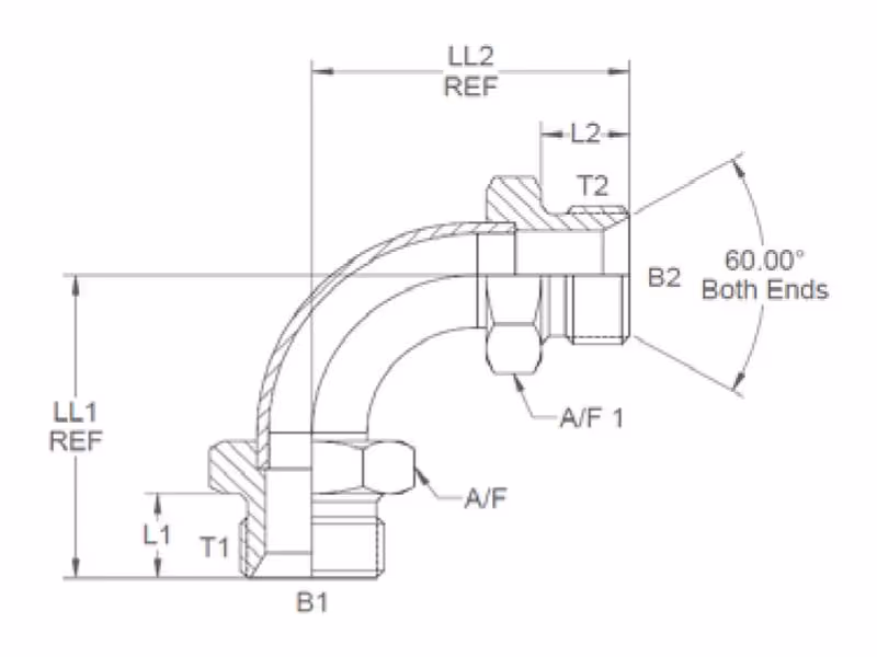 Adaptateur hydraulique 3/8'' BSP mâle x 3/8'' BSP mâle Raccord coudé 90°