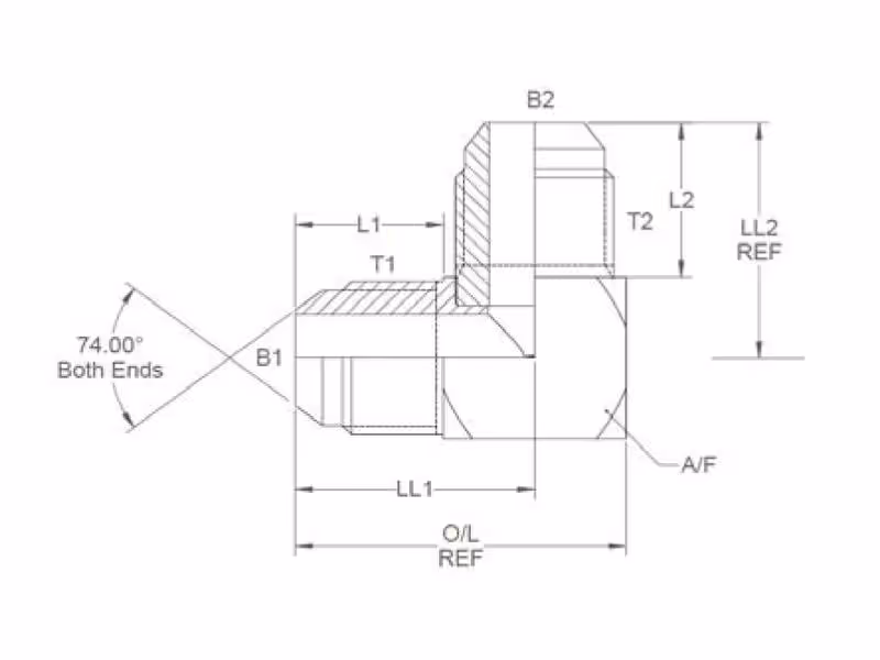 Adaptateur hydraulique 9/16'' JIC mâle x 9/16'' JIC mâle 90° Coude compact - ref 6EMTXS