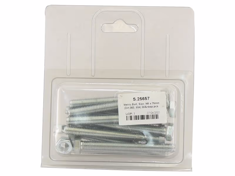 Agripak 20 pièces Boulon métrique M8x75mm