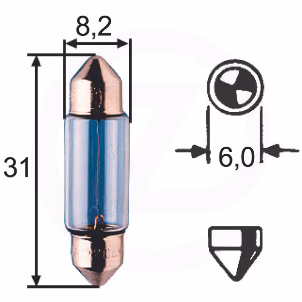Ampoule 12V 3W SV6 Safra