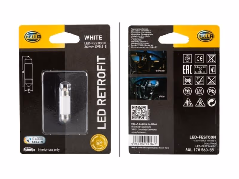 Ampoule (à LED) 12V, 1W, SV8.5-8 (Clamshell 1 pc.) - ref 8GL178560-551