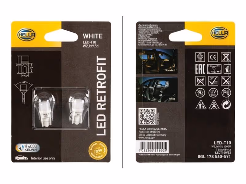 Ampoule (à LED) 12V, 1W, W2.1x9.5d (Clamshell 2 pièces) - ref 8GL178560591