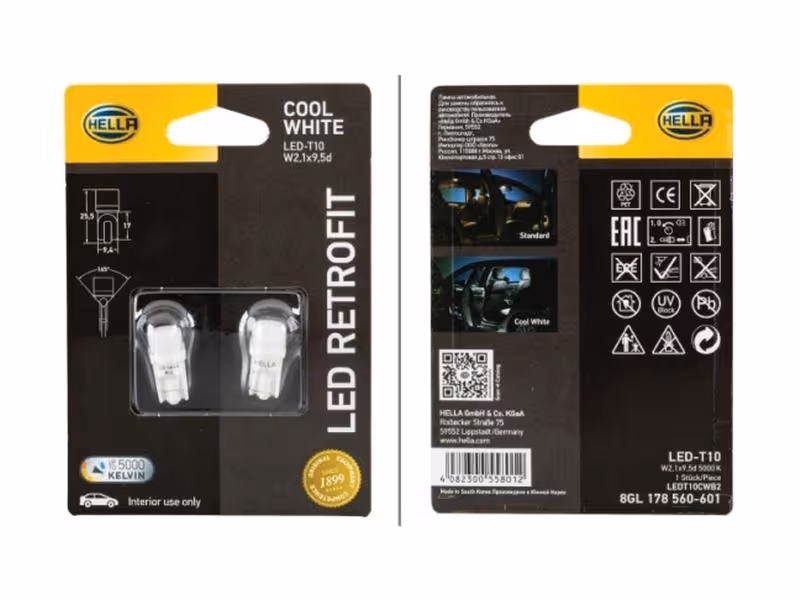 Ampoule (à LED) 12V, 1W, W2.1x9.5d (Clamshell 2 pièces) - ref 8GL178560601