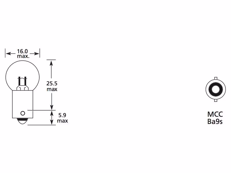 Ampoule (Filament) 12V, 5W, BA9s (Boîte 1 pc.) - Vendu par 10 - ref LLB989