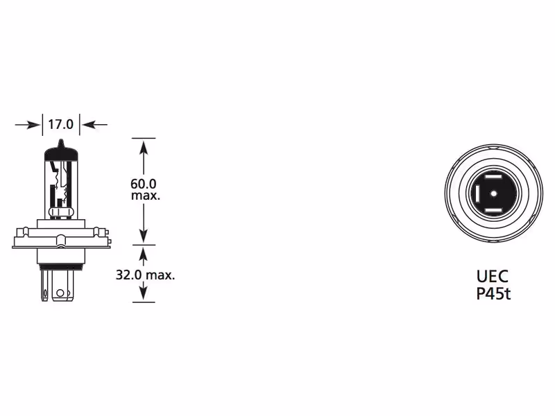 Ampoule (Filament) H4, 12V, 55W, P45t (Boîte 1 pc.) - Vendu par 10 - ref LLB012