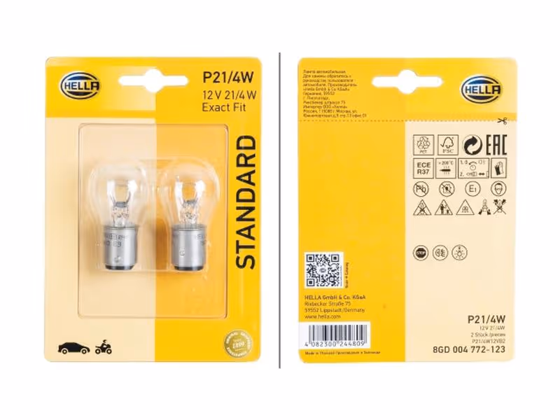 Ampoule (Filament) P21/4, 12V, 21/4W, BAZ15d (Clamshell 2 pièces) - ref 8GD004772123