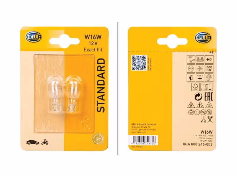 Ampoule (Filament) W16W, 12V, 16W, W2.1x9.5d (Clamshell 2 pièces) - ref 8GA008246003