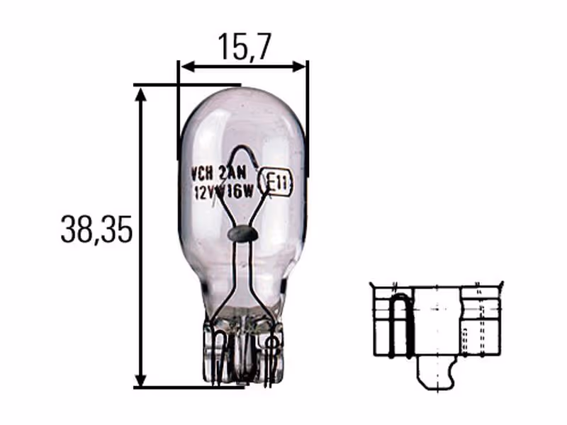 Ampoule (Filament) W16W, 12V, 16W, W2.1x9.5d (Clamshell 2 pièces) - ref 8GA008246003