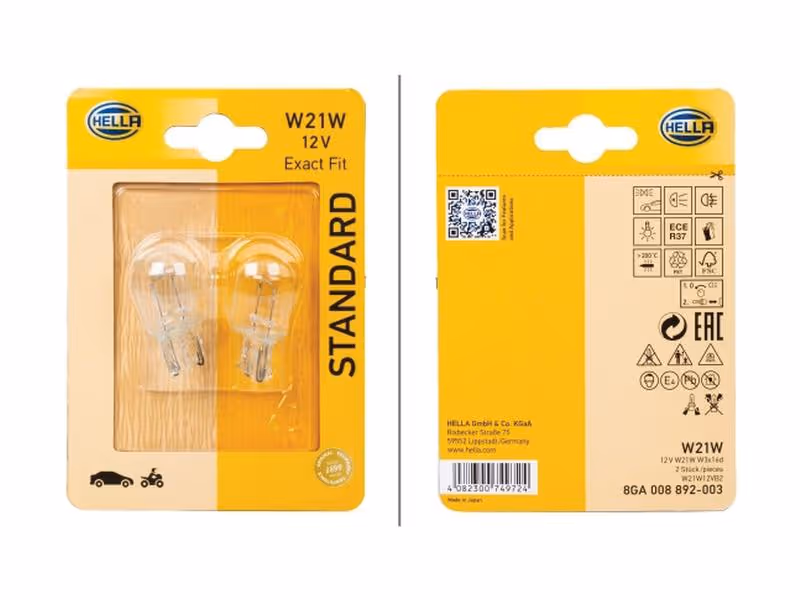 Ampoule (Filament) W21W, 12V, 21W, W3x16d (Clamshell 2 pièces) - ref 8GA008892003
