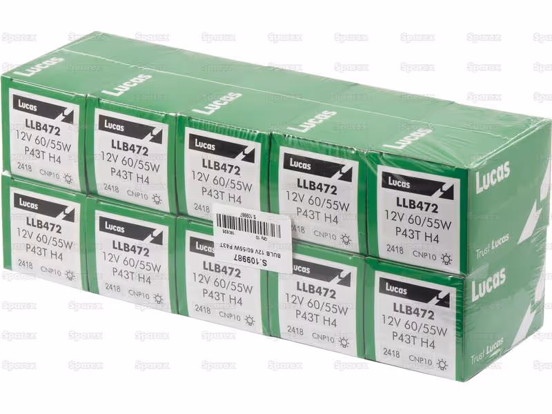 Ampoule (Halogène) H4, 12V, 55W, P43t (Boîte 1 pc.) - Vendu par 10 - ref 472
