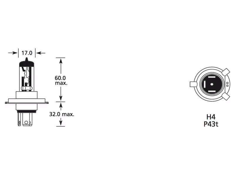 Ampoule (Halogène) H4, 24V, 70W, P43t (Boîte 1 pc.) - Vendu par 10 - ref LLB475
