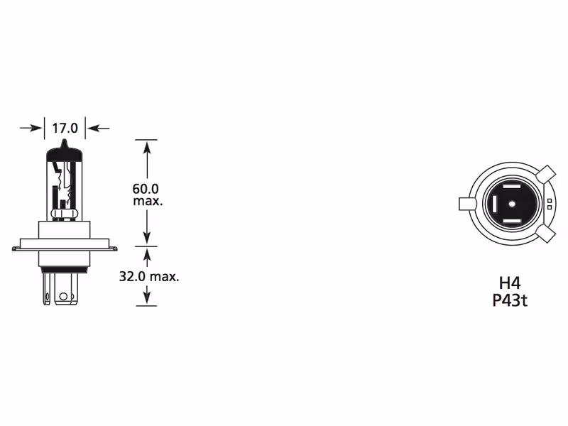 Ampoule (Halogène) H4, 24V, 90W, P43t (Boîte 1 pc.) - Vendu par 10 - ref LLB475R
