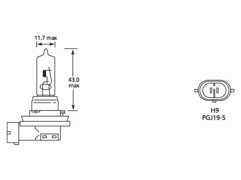 Ampoule (Halogène) H9, 12V, 65W, PGJ19-5 (Boîte 1 pc.) - ref LLB709
