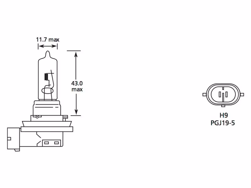 Ampoule (Halogène) H9, 12V, 65W, PGJ19-5 (Clamshell 1 pc.) - ref LLB709P
