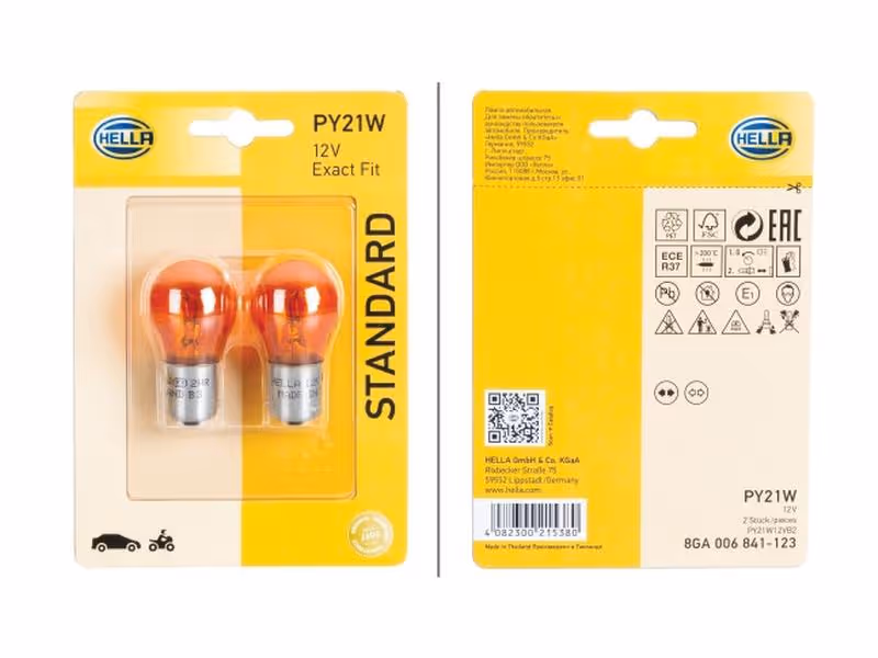 Ampoule (Halogène) PY21W, 12V, 21W, BAU15s (Clamshell 2 pièces) - ref 8GA006841-123