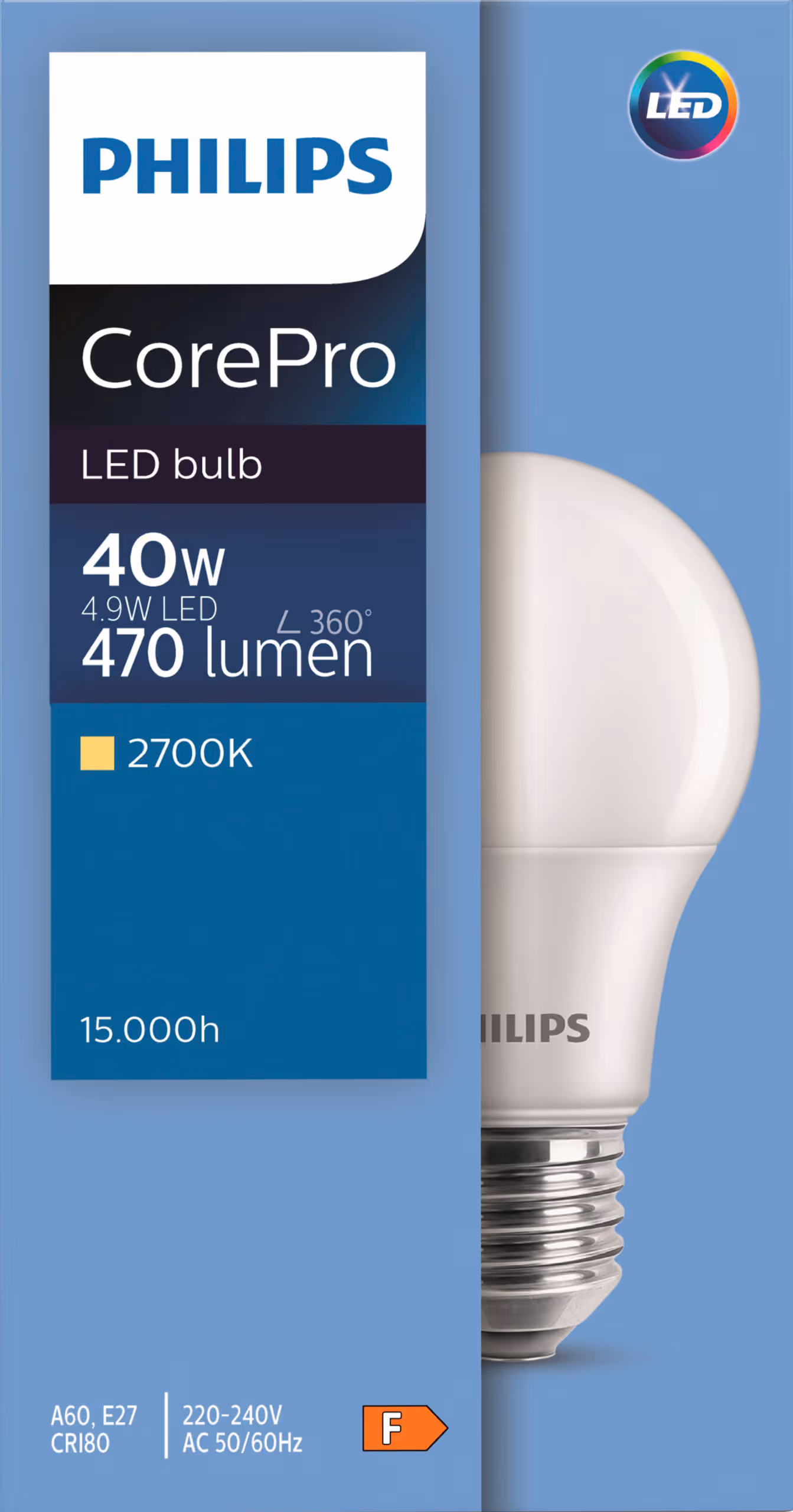 Ampoule LED Philips CorePro E27, 5W, 470lm