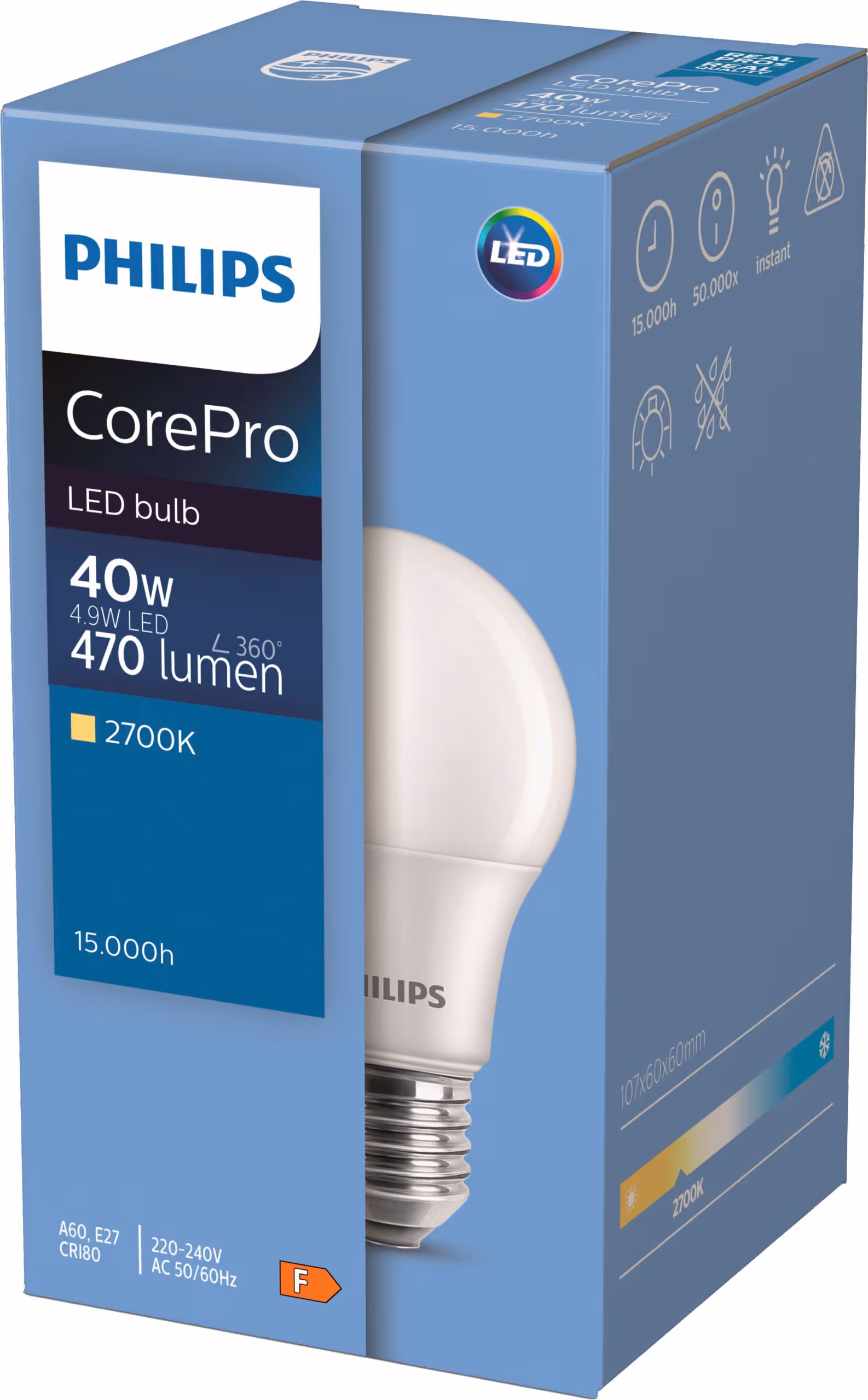 Ampoule LED Philips CorePro E27, 5W, 470lm