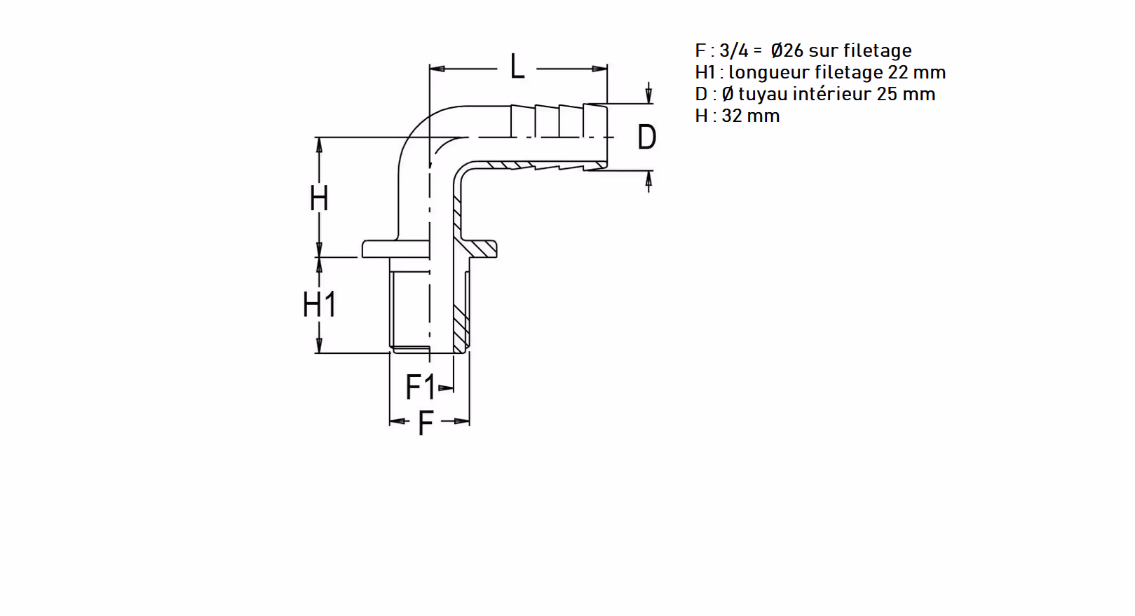Arag - Coude 90°+embout 25mm+M 3/4"