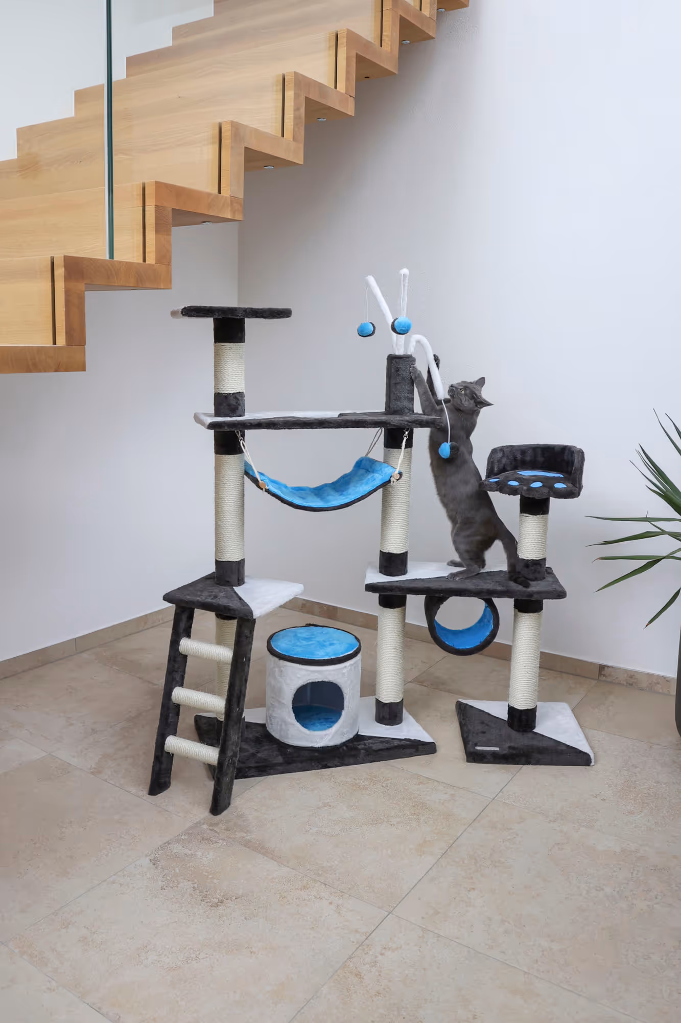 Arbre à chat Creativ anthracite/bleu/blanc, 150cm