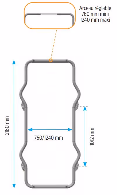 Arceau réglable 760 à 1240 mm pour panel Agritubel