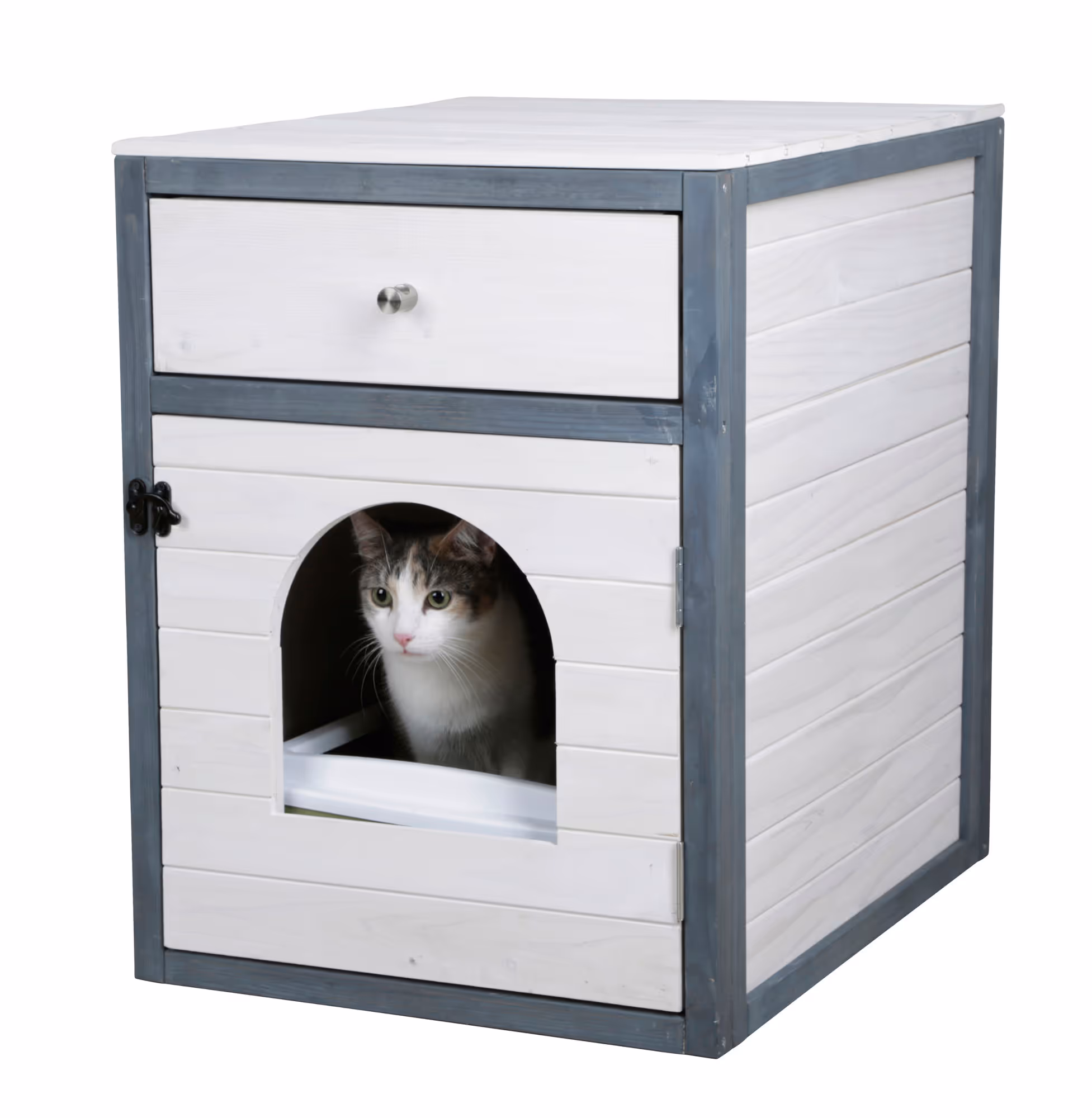 Armoire pour chat Ida blanc/bleu, 58x45x60cm
