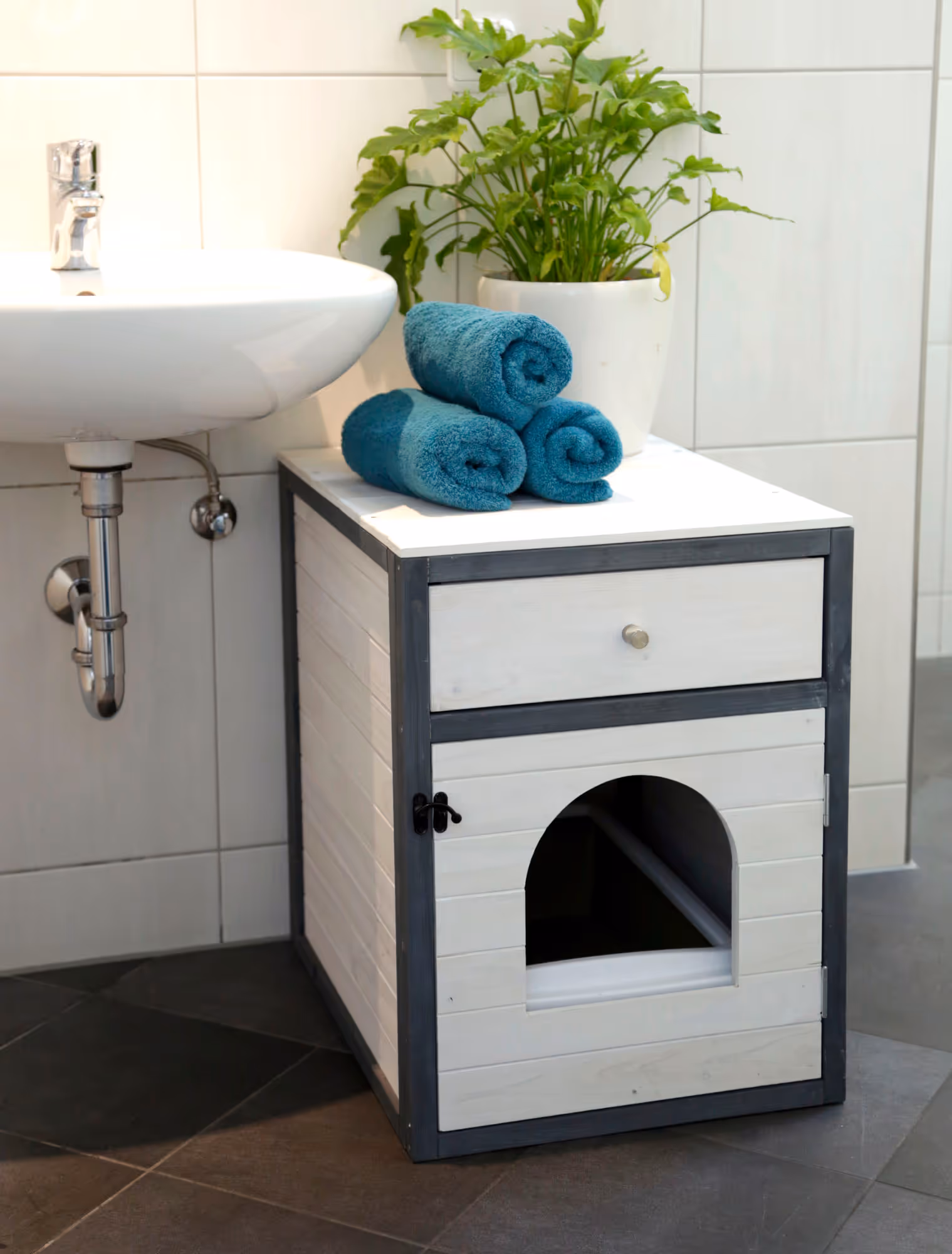 Armoire pour chat Ida blanc/bleu, 58x45x60cm